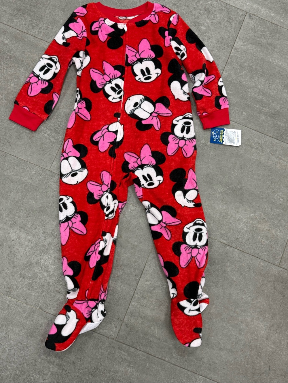Disney Red and Pink Minnie Mouse Fleece Footed One-Piece - 3T     NWT
